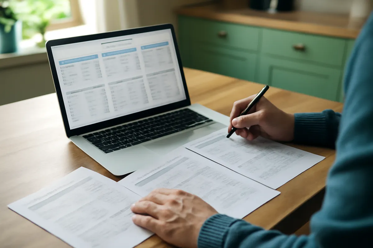 Several life insurance quotes lined up side by side on a laptop and printed sheets for comparison