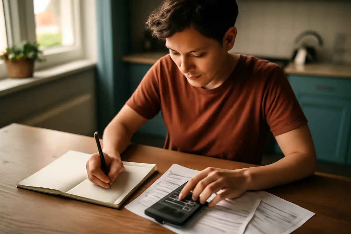 A person filling in a DIME worksheet by hand to size a life insurance policy