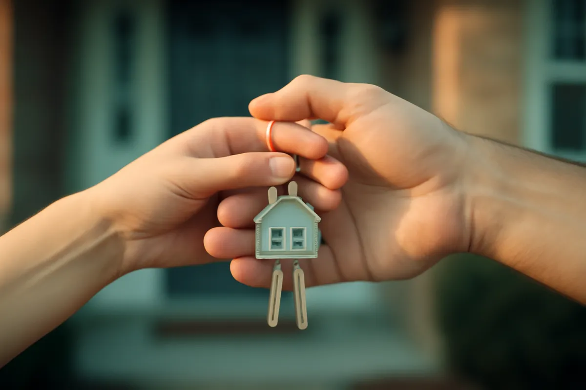 A set of house keys resting on a mortgage document on a kitchen table, representing the years left on a home loan