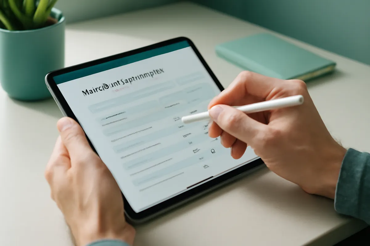 Hands filling out a short digital health questionnaire on a tablet, no needle or bloodwork in sight